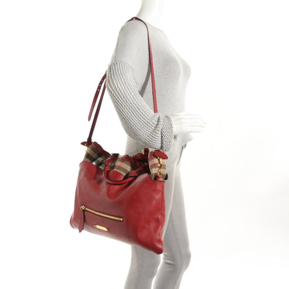 Burberry Soft Calfskin House Check Big Crush Tote Military Red 2 of 9