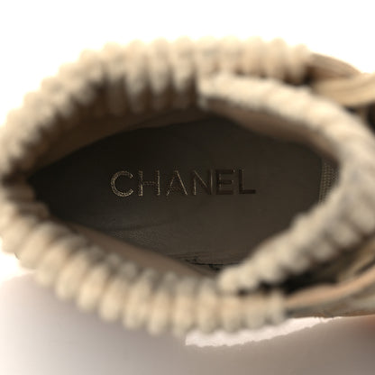 Chanel Suede Calfskin Velvet Quilted CC Combat Boots 41 Beige Black 7 of 9
