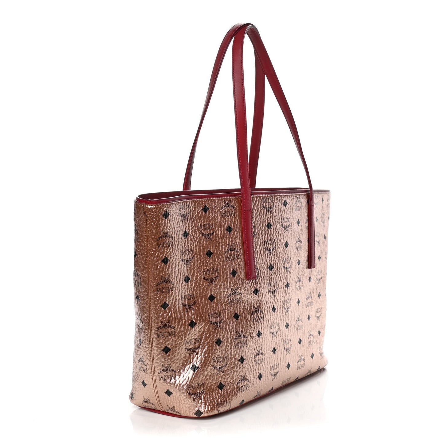 Metallic Visetos Medium Anya Shopper Tote Champagne Gold Red