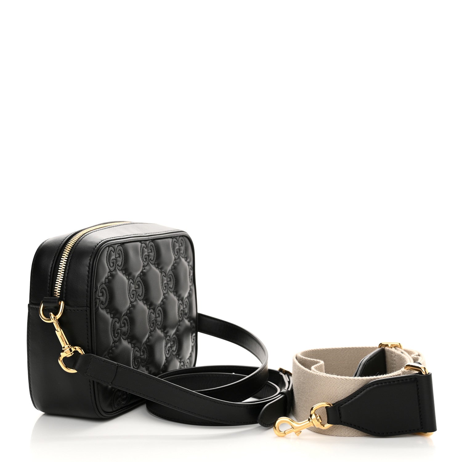 Gucci Calfskin GG Matelasse Shoulder Bag Black Natural 3 of 10
