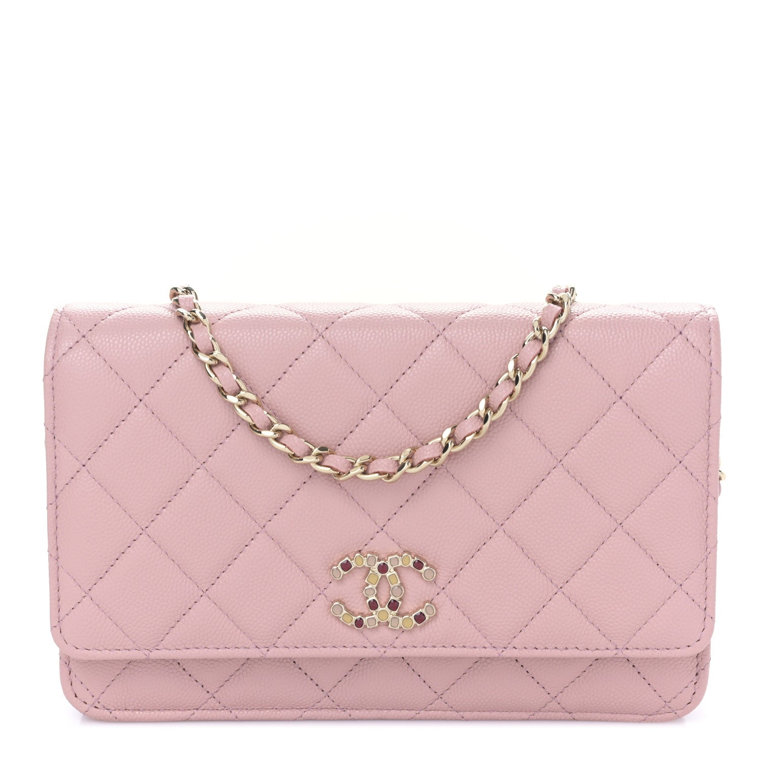 Chanel Shiny Caviar Enamel Quilted CC Wallet On Chain WOC Pink 1 of 10