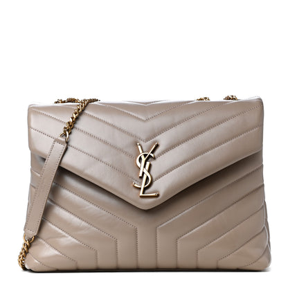 Saint Laurent Calfskin Y Quilted Monogram Medium Loulou Chain Satchel Dark Beige 1 of 4