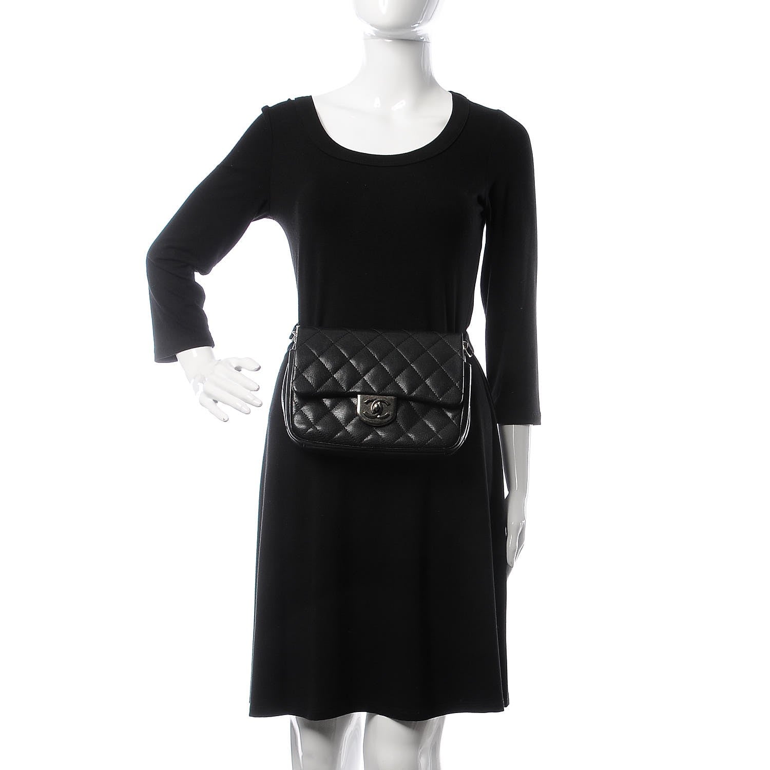 Chanel Shiny Goatskin Quilted Small Double Carry Waist Chain Flap Black 3 of 9