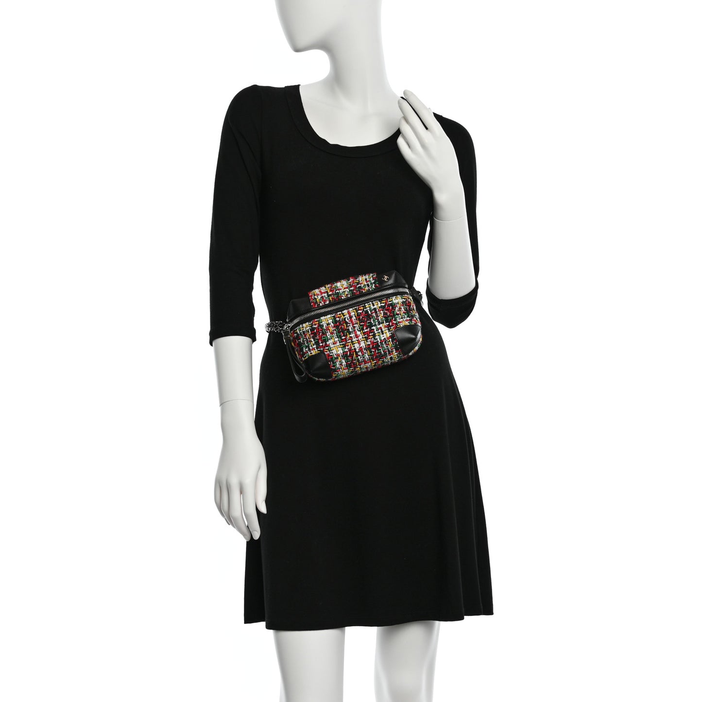 Tweed Calfskin Waist Bag Black Multicolor