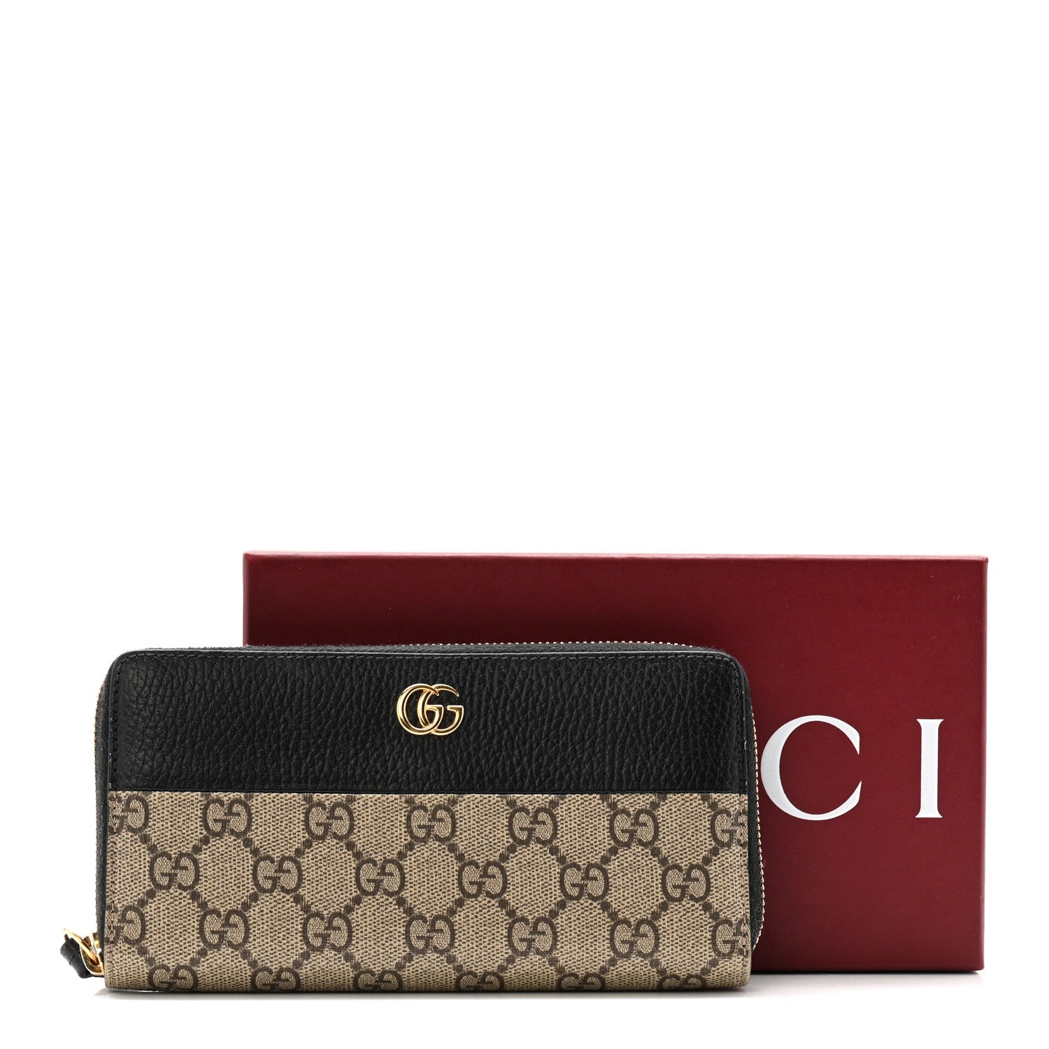 Gucci Dollar Calfskin GG Supreme Monogram GG Marmont Zip Around Wallet Black Beige Ebony 14 of 14