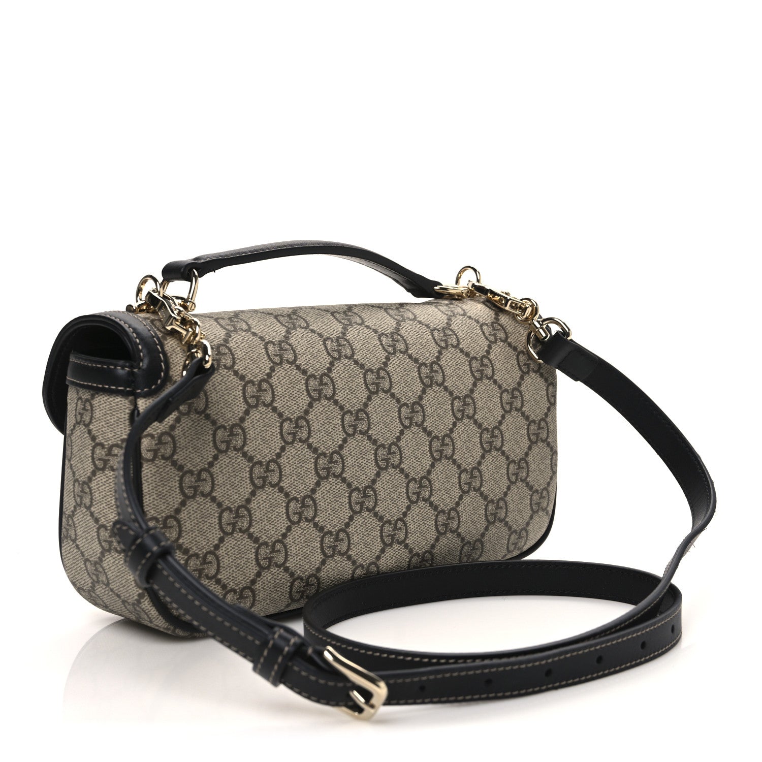 Gucci GG Supreme Monogram Horsebit 1955 Small Soft Top Handle Shoulder Bag Beige Black 3 of 12