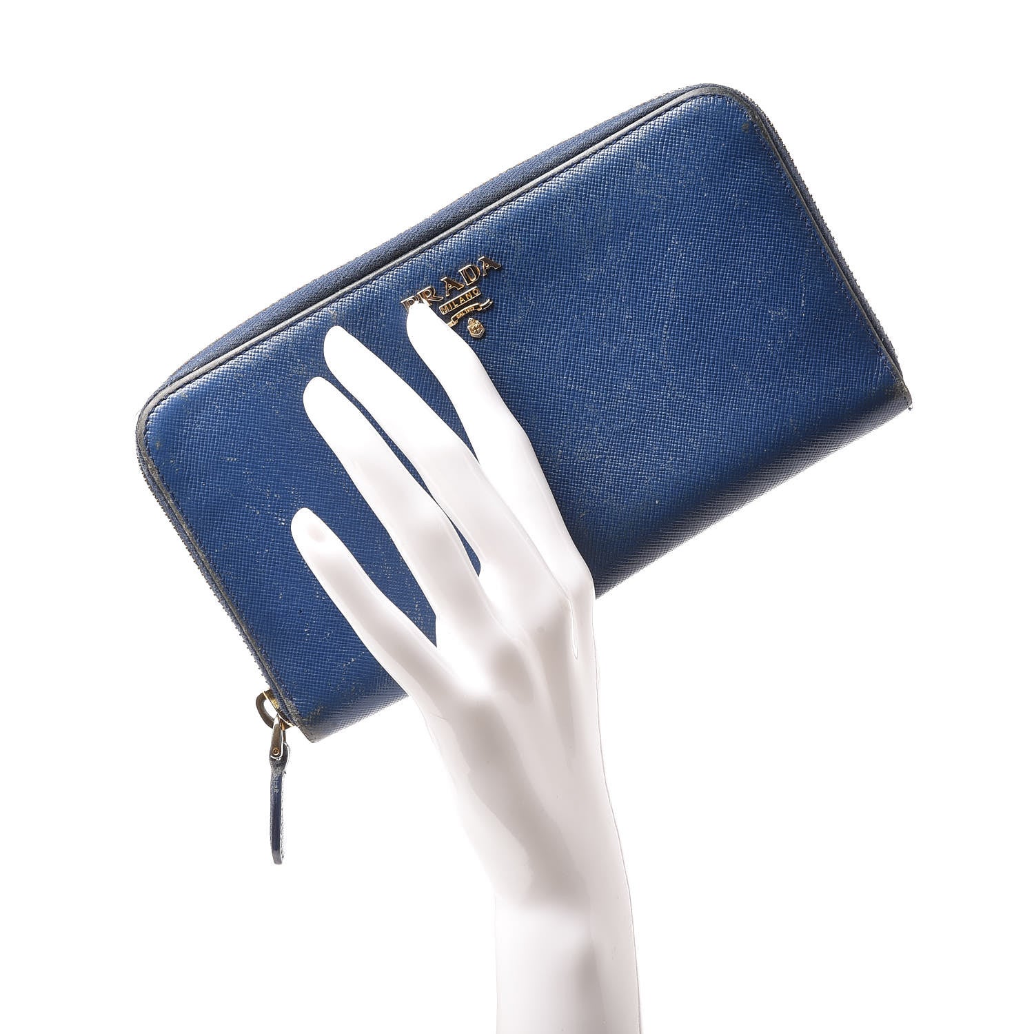 Prada Saffiano Metal Zip Around Wallet Bleuette 2 of 18