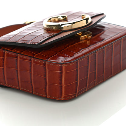 Chloe Calfskin Crocodile Embossed Mini C Double Carry Chestnut Brown 8 of 15