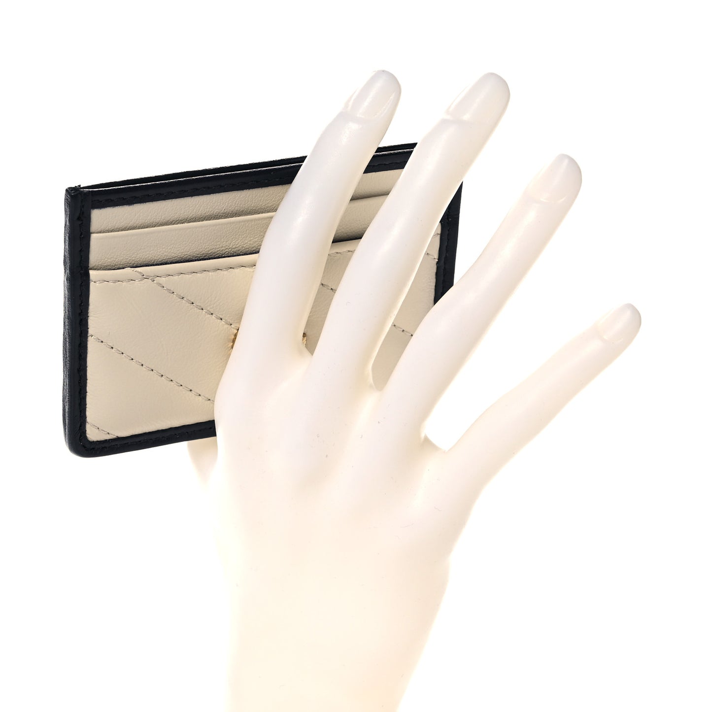 Vintage Effect Calfskin Matelasse Diagonal Torchon GG Marmont Card Holder White Blue Agata