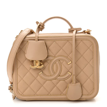 Chanel Caviar Quilted Medium CC Filigree Vanity Case Beige 1 of 13