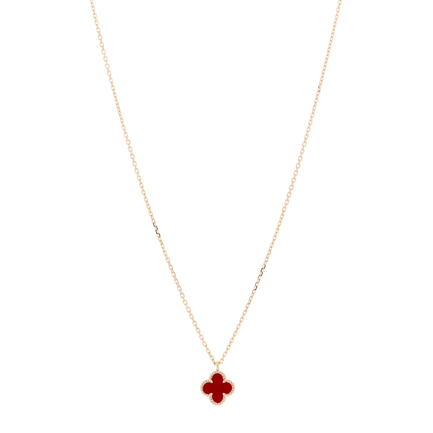 18K Rose Gold Carnelian Sweet Alhambra Pendant Necklace