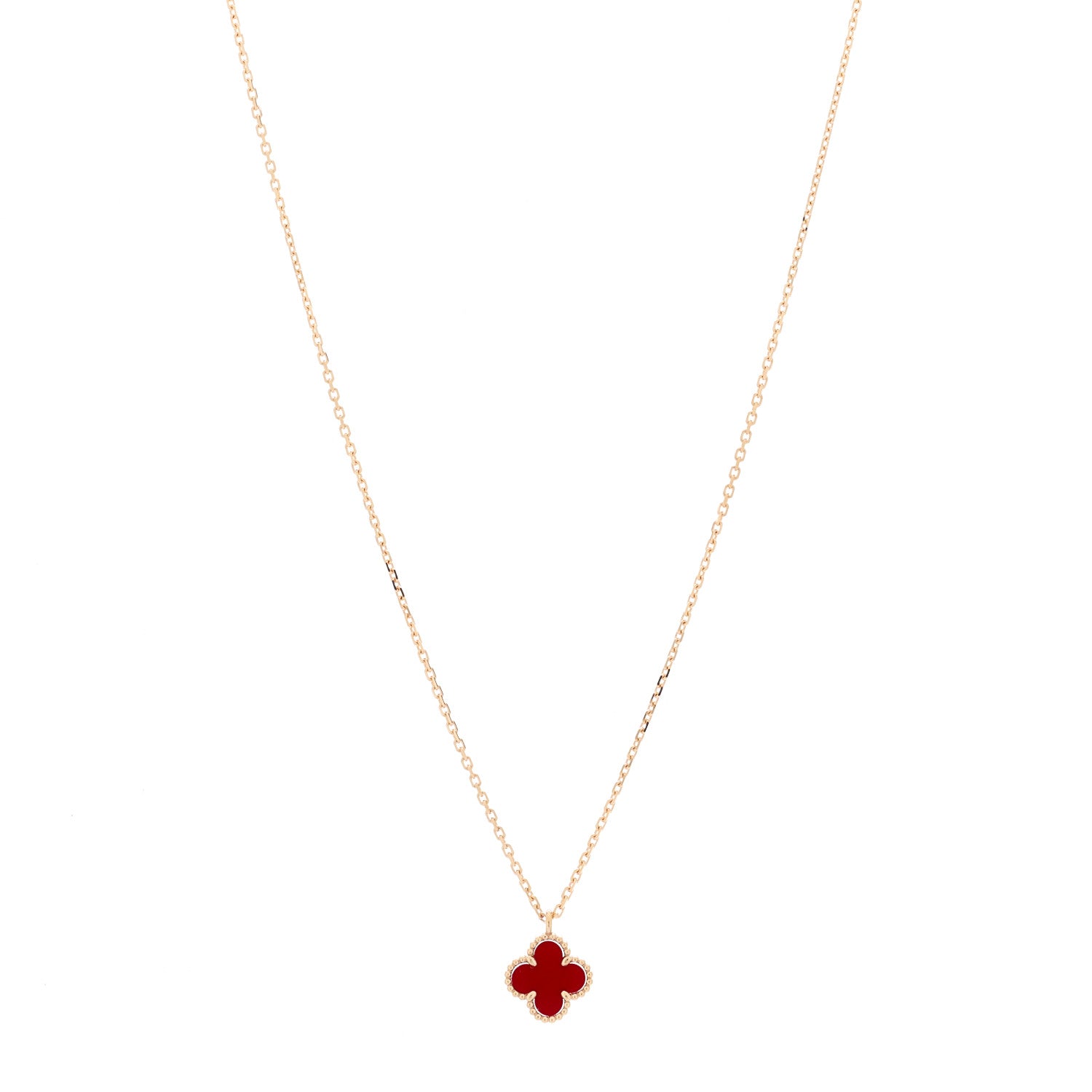 Van Cleef & Arpels 18K Rose Gold Carnelian Sweet Alhambra Pendant Necklace 1 of 6