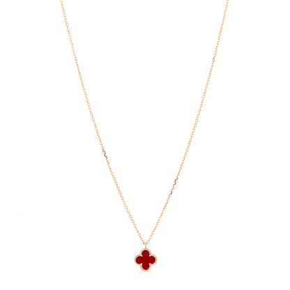 Van Cleef & Arpels 18K Rose Gold Carnelian Sweet Alhambra Pendant Necklace 1 of 6