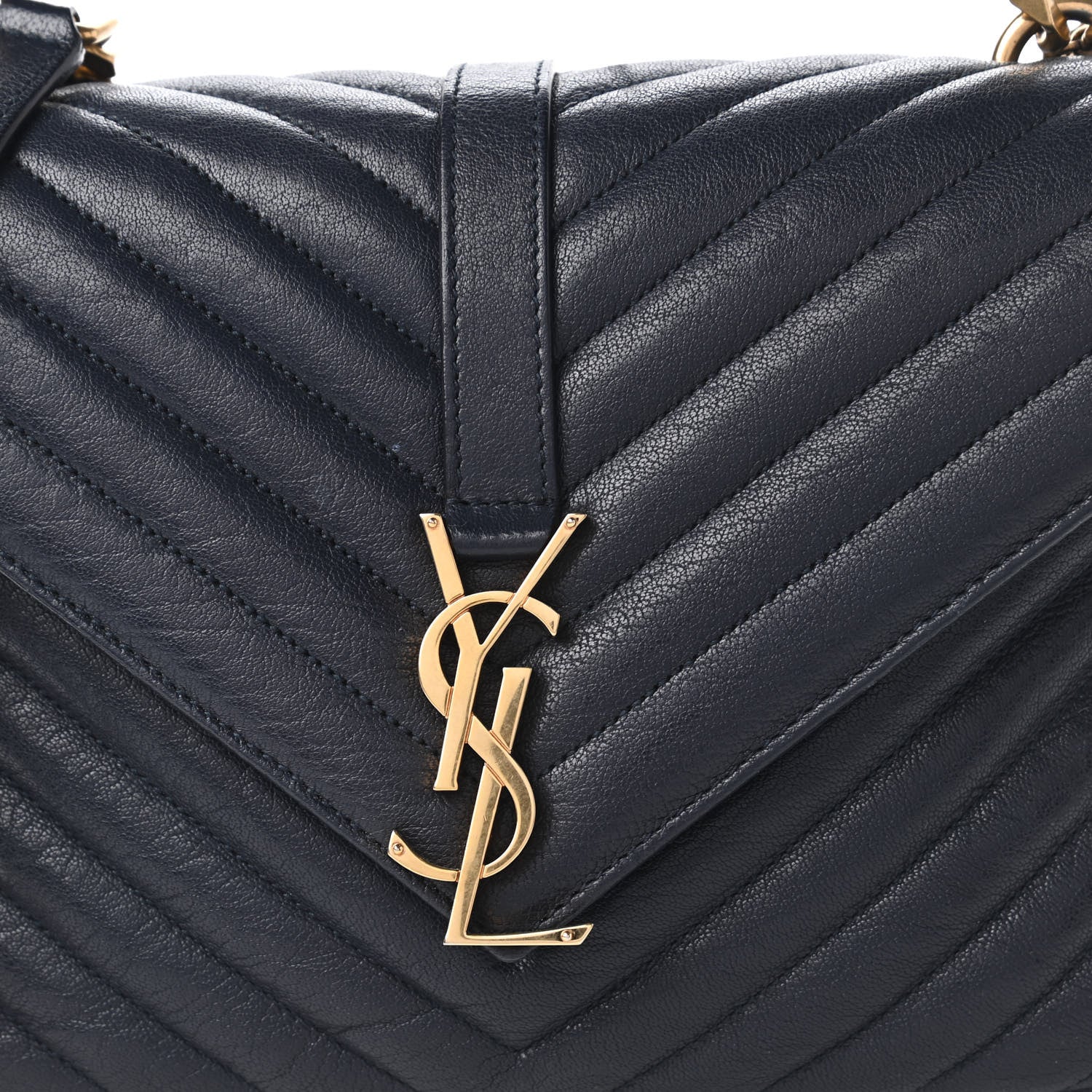 Saint Laurent Sheepskin Matelasse Chevron Monogram Medium College Bag Deep Marine 10 of 10