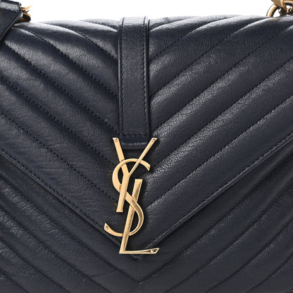 Saint Laurent Sheepskin Matelasse Chevron Monogram Medium College Bag Deep Marine 10 of 10