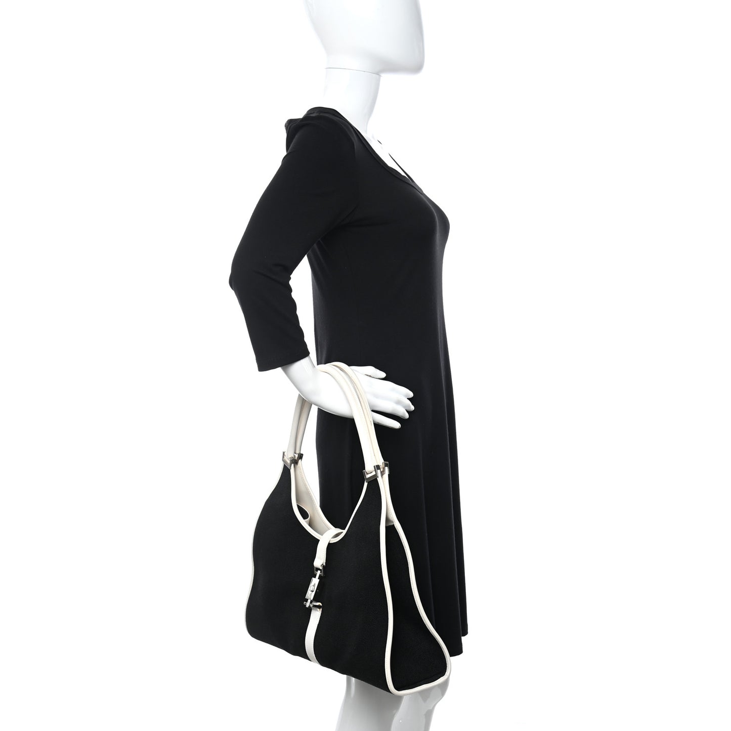 Canvas Bardot Shoulder Bag White Black