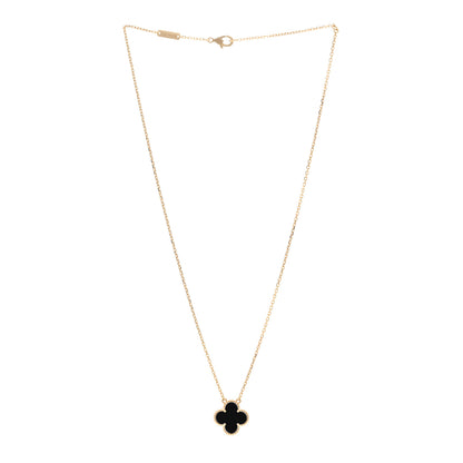 Van Cleef & Arpels 18K Yellow Gold Black Onyx Vintage Alhambra Pendant Necklace 3 of 4