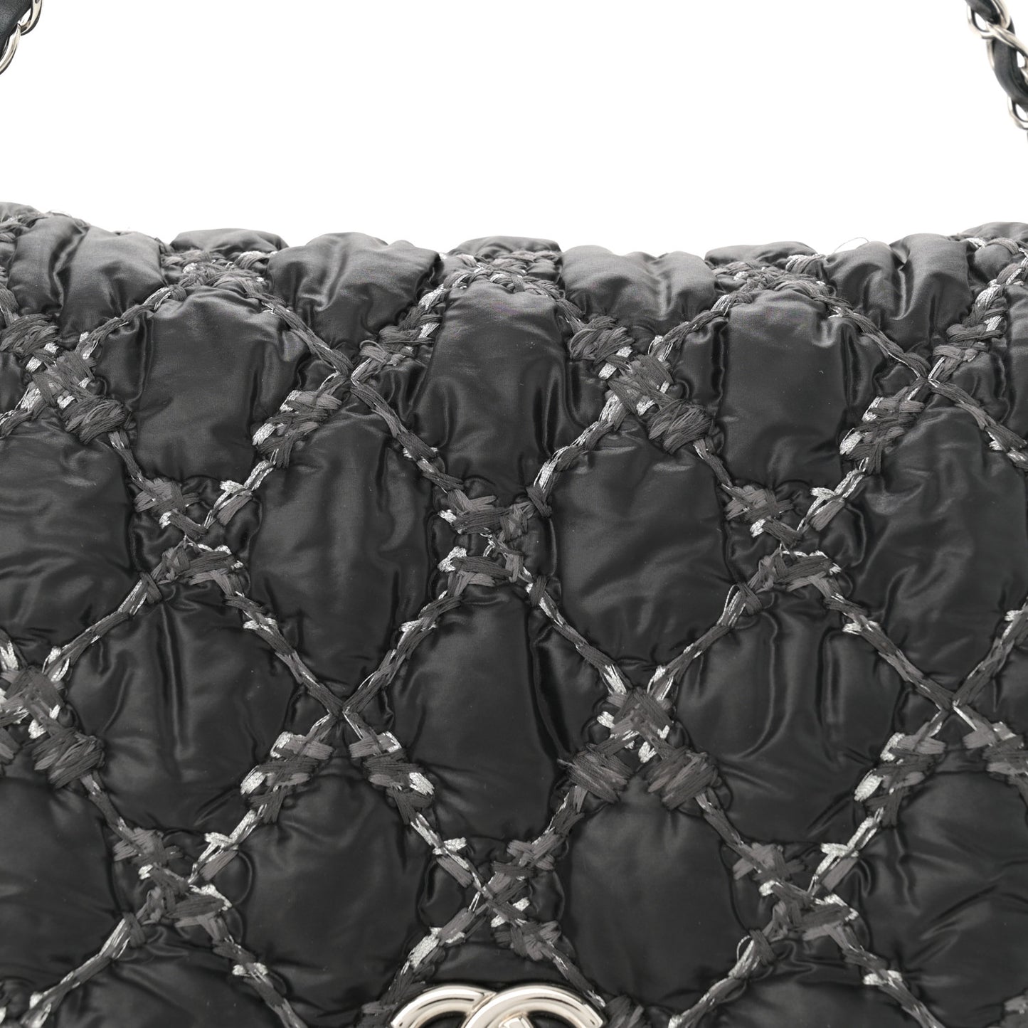 Nylon Quilted Tweed Stitch Bubble Accordion Flap Black