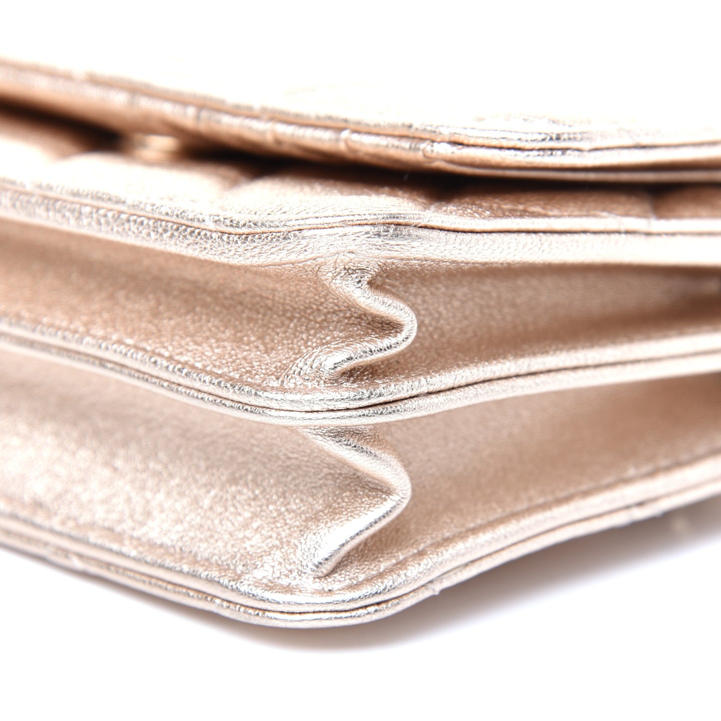Metallic Lambskin Quilted Mini Wallet On Chain WOC Gold
