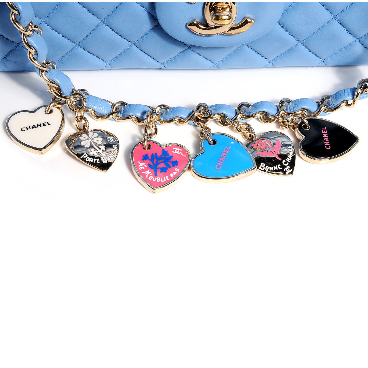 Lambskin Valentine Charms Medium Flap Baby Blue