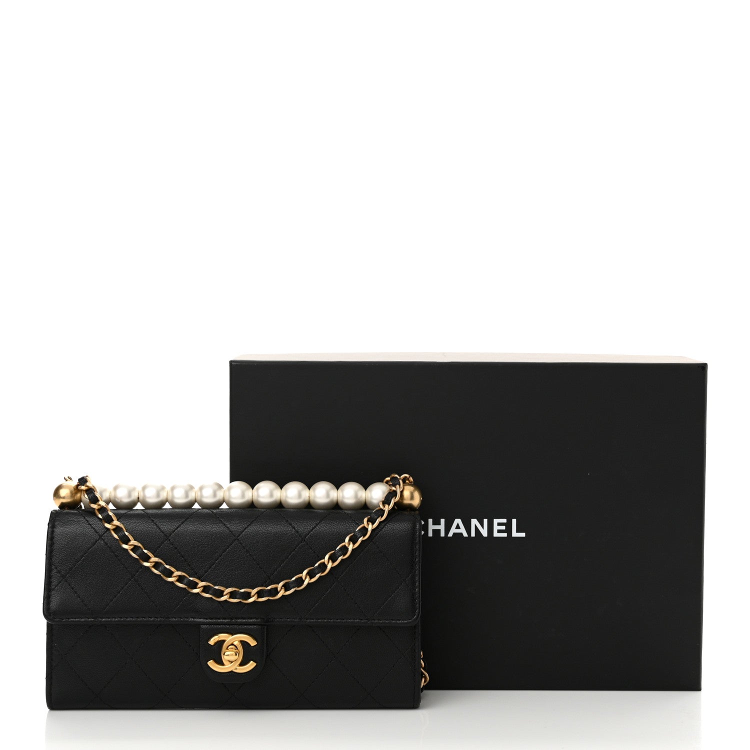 Chanel Goatskin Quilted Chic Pearls Clutch With Chain Black 14 of 14