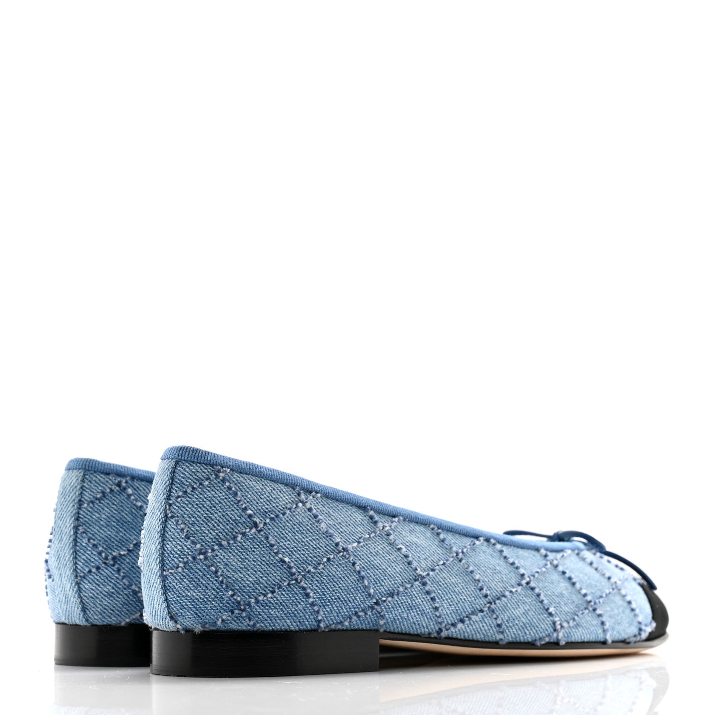 Denim Embroidered Grosgrain CC Cap Toe Ballerina Flats 37 Blue Black