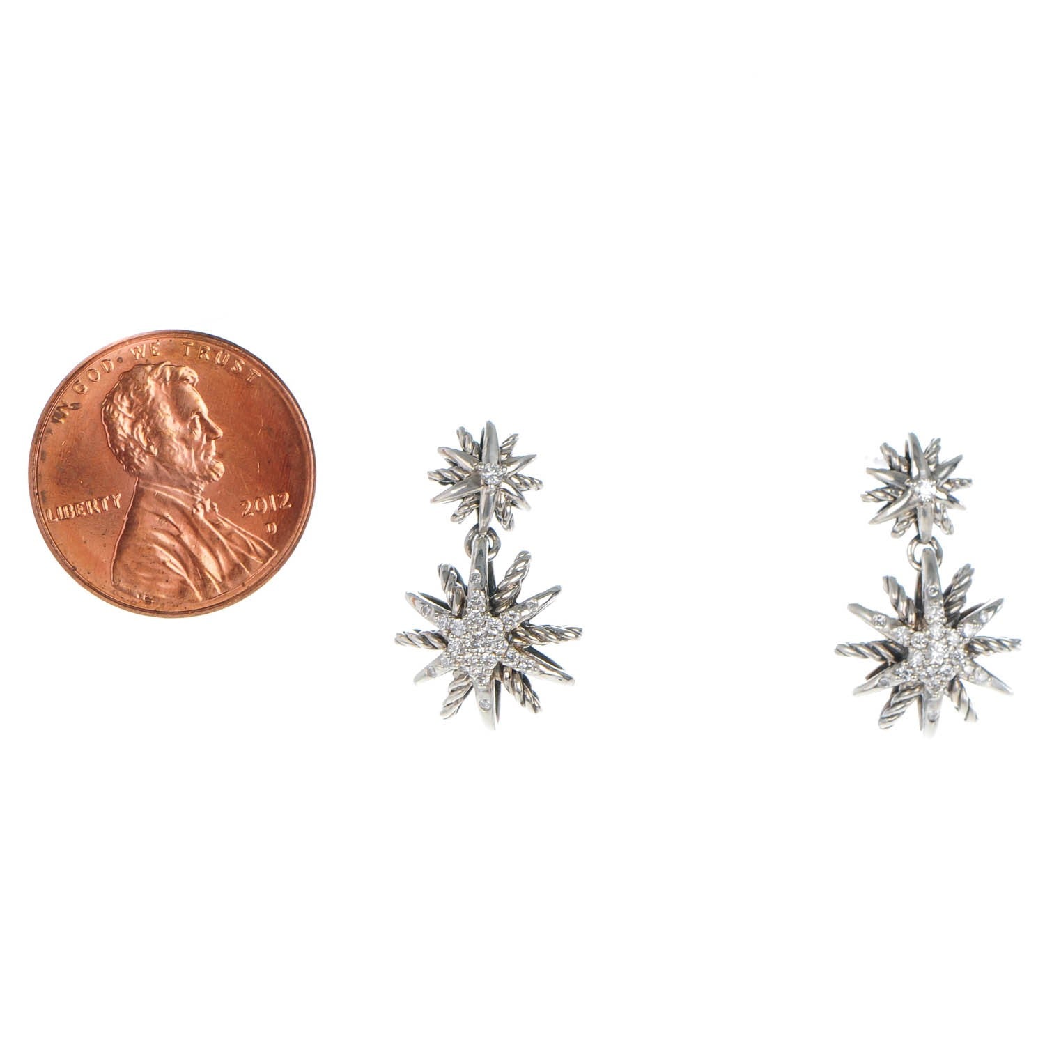David Yurman Sterling Silver Diamond Starburst Double Drop Earrings 2 of 5
