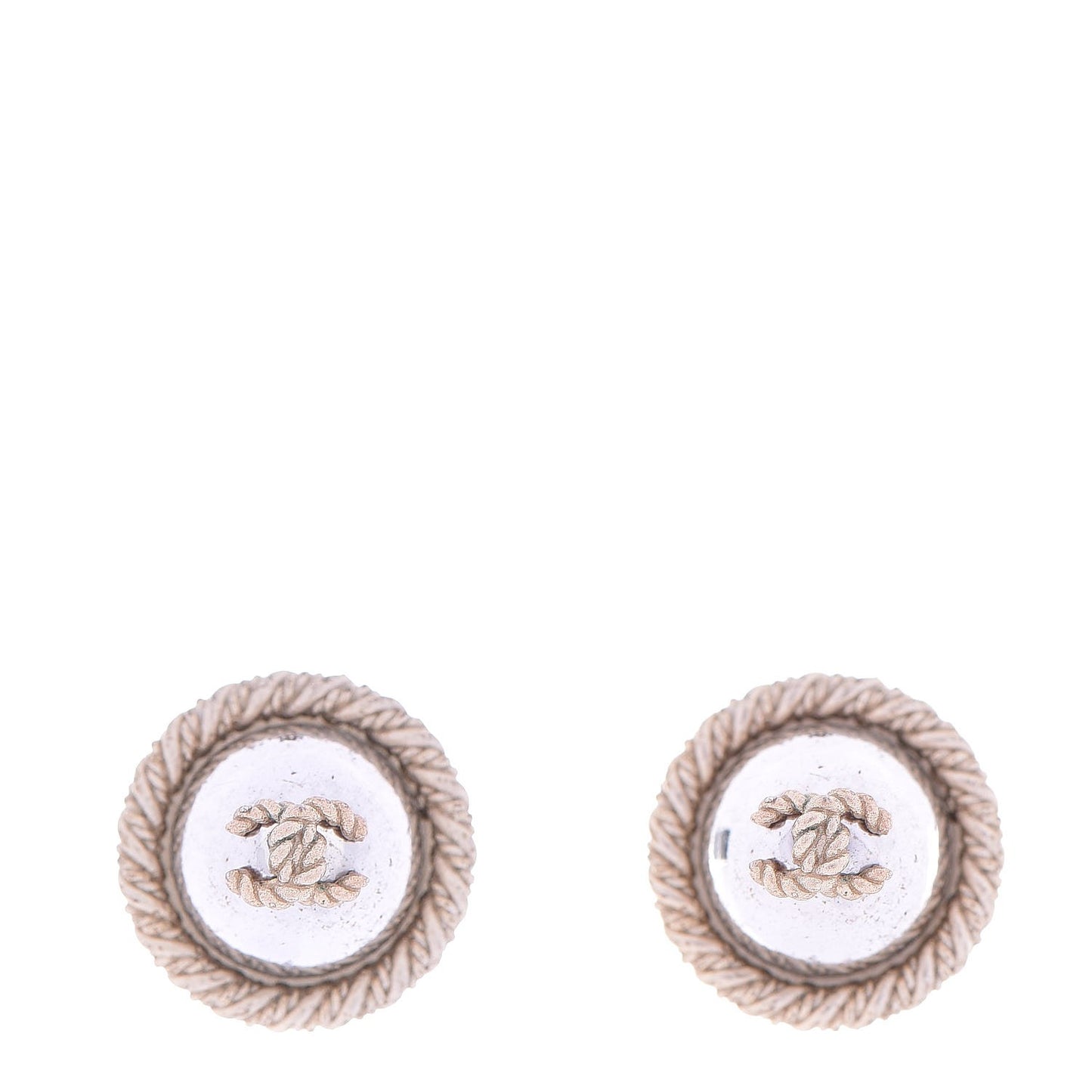 CC Button Earrings Silver Gold