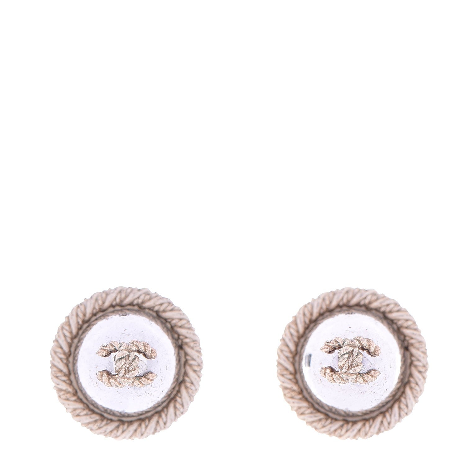Chanel CC Button Earrings Silver Gold 1 of 5