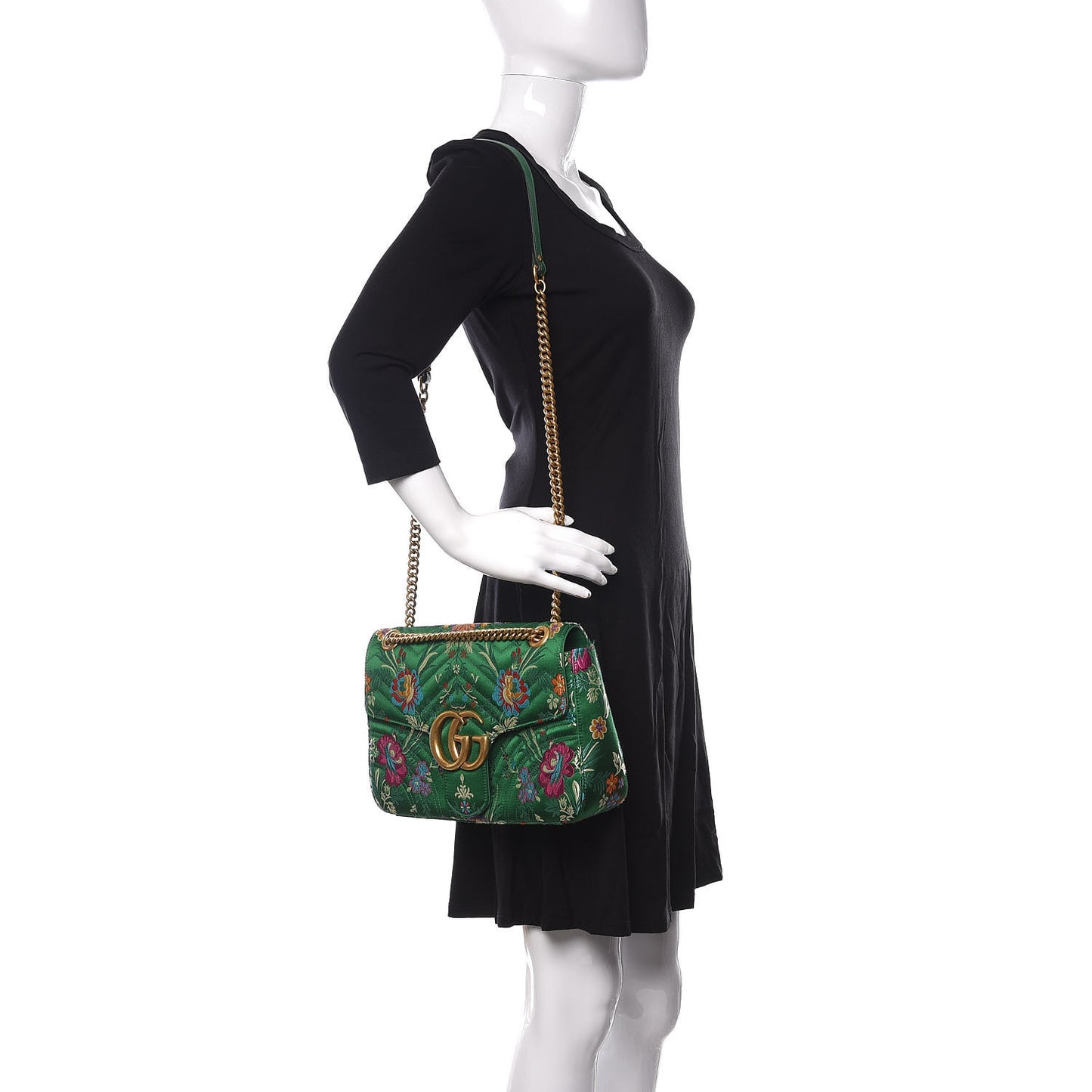 Jacquard Matelasse Floral Medium GG Marmont Shoulder Bag Green