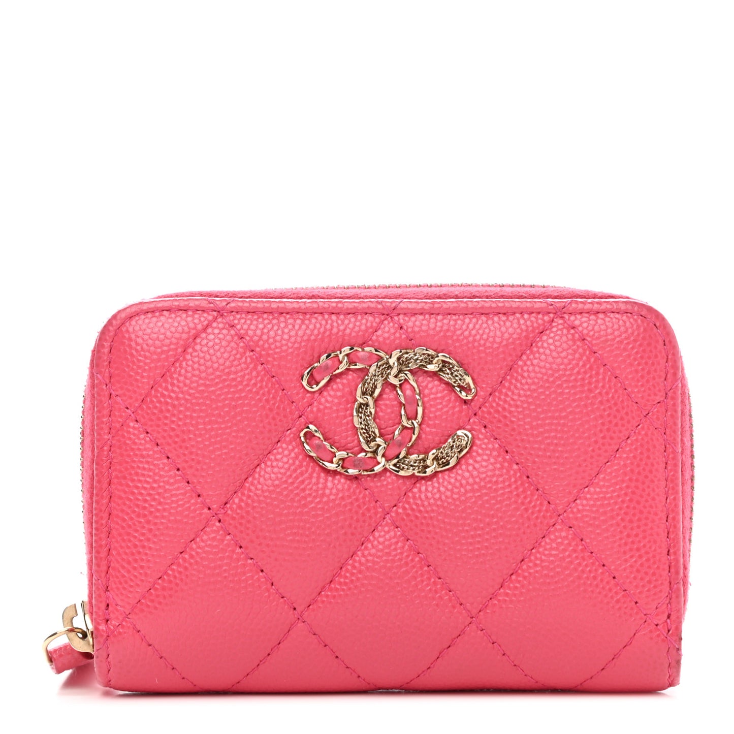 Caviar Quilted French New Wave Zip Coin Purse Pink
