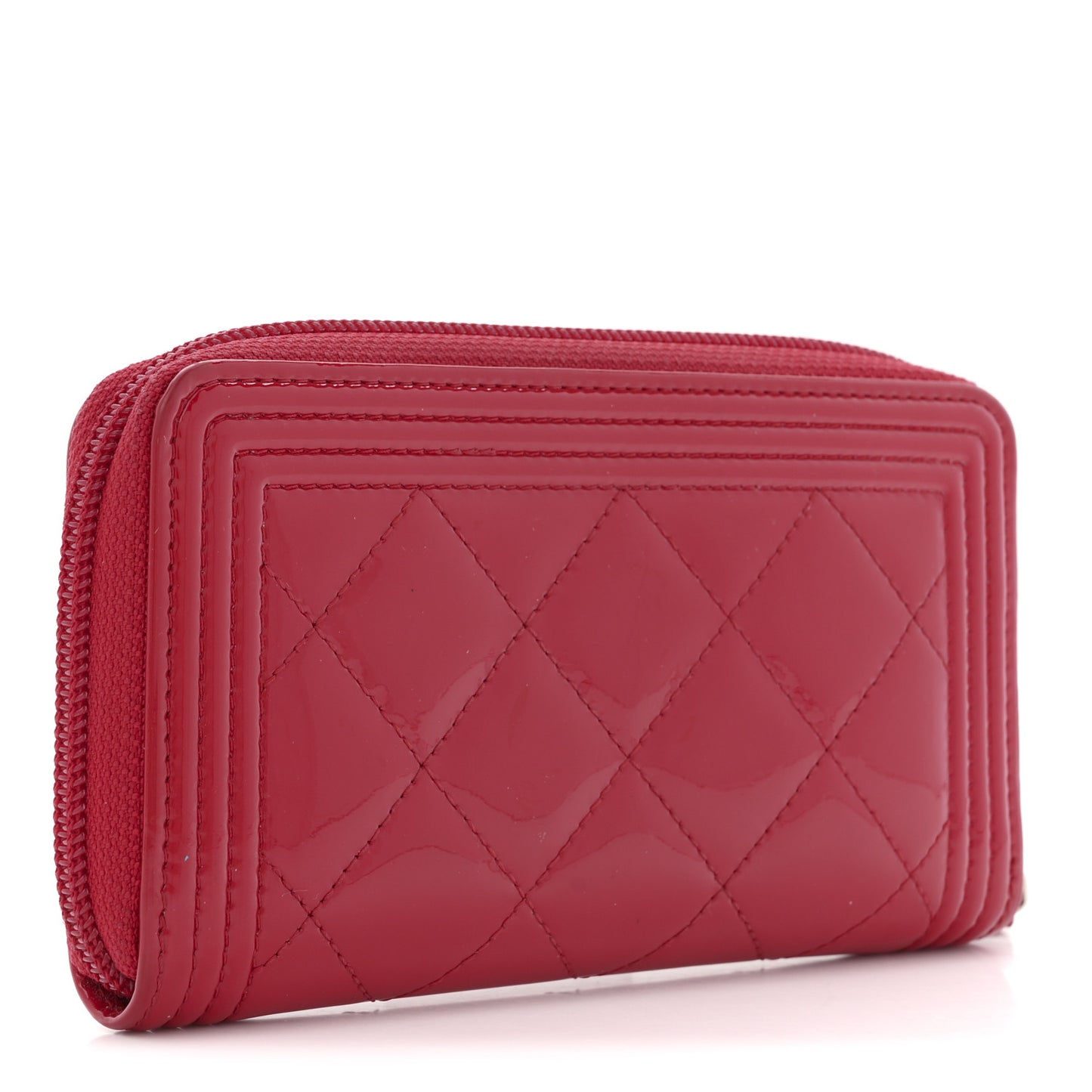 Patent Quilted Small Boy Zip Around Wallet Dark Pink