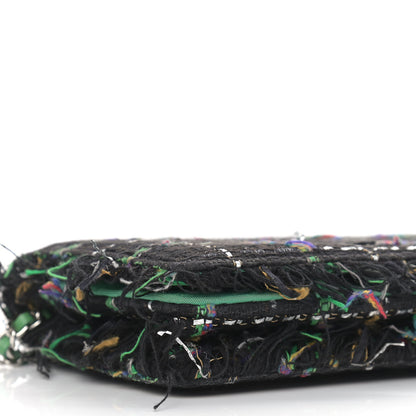 Chanel Tweed Fringe Wallet On Chain WOC Black Green 9 of 10