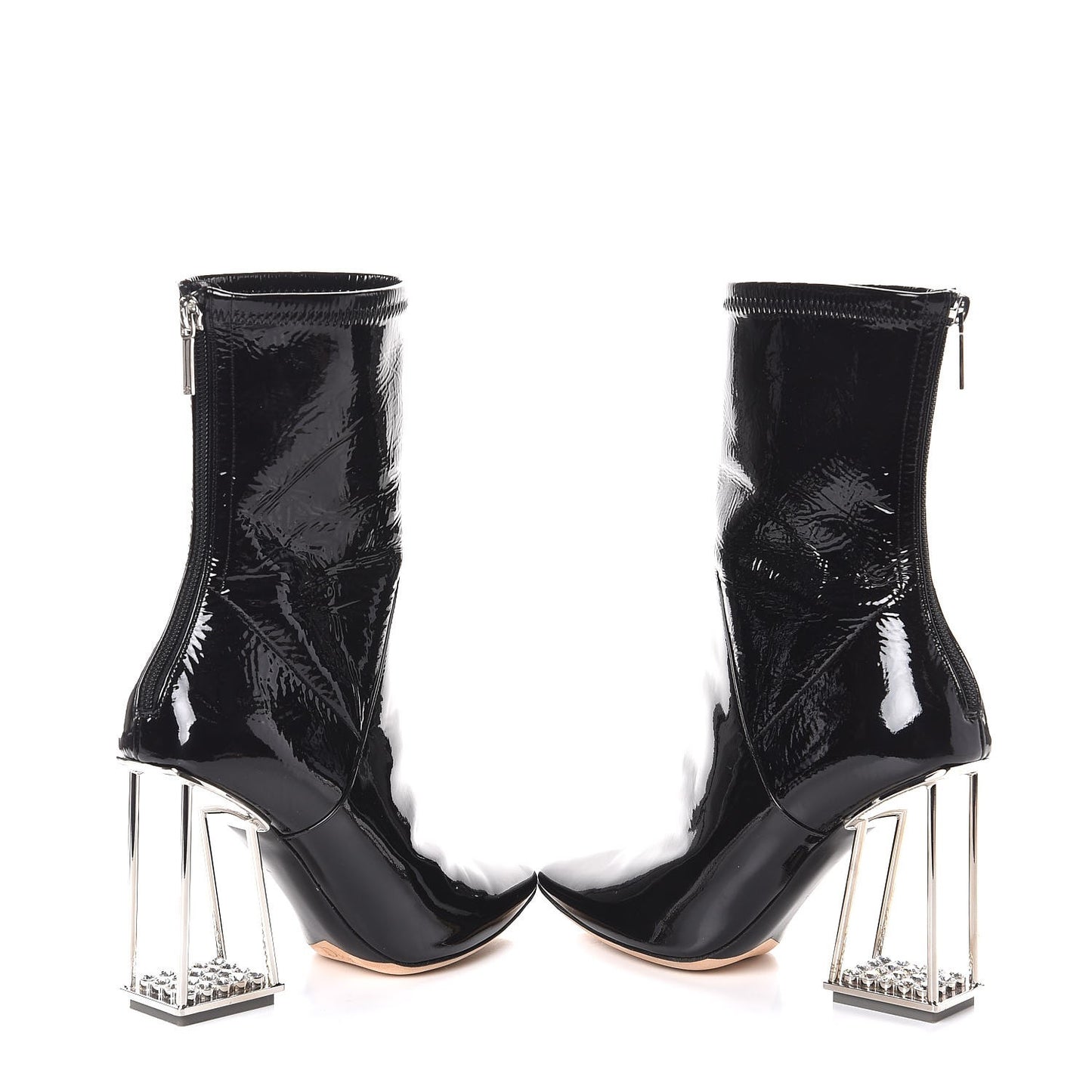 Patent Crystal Short Boots 38 Black