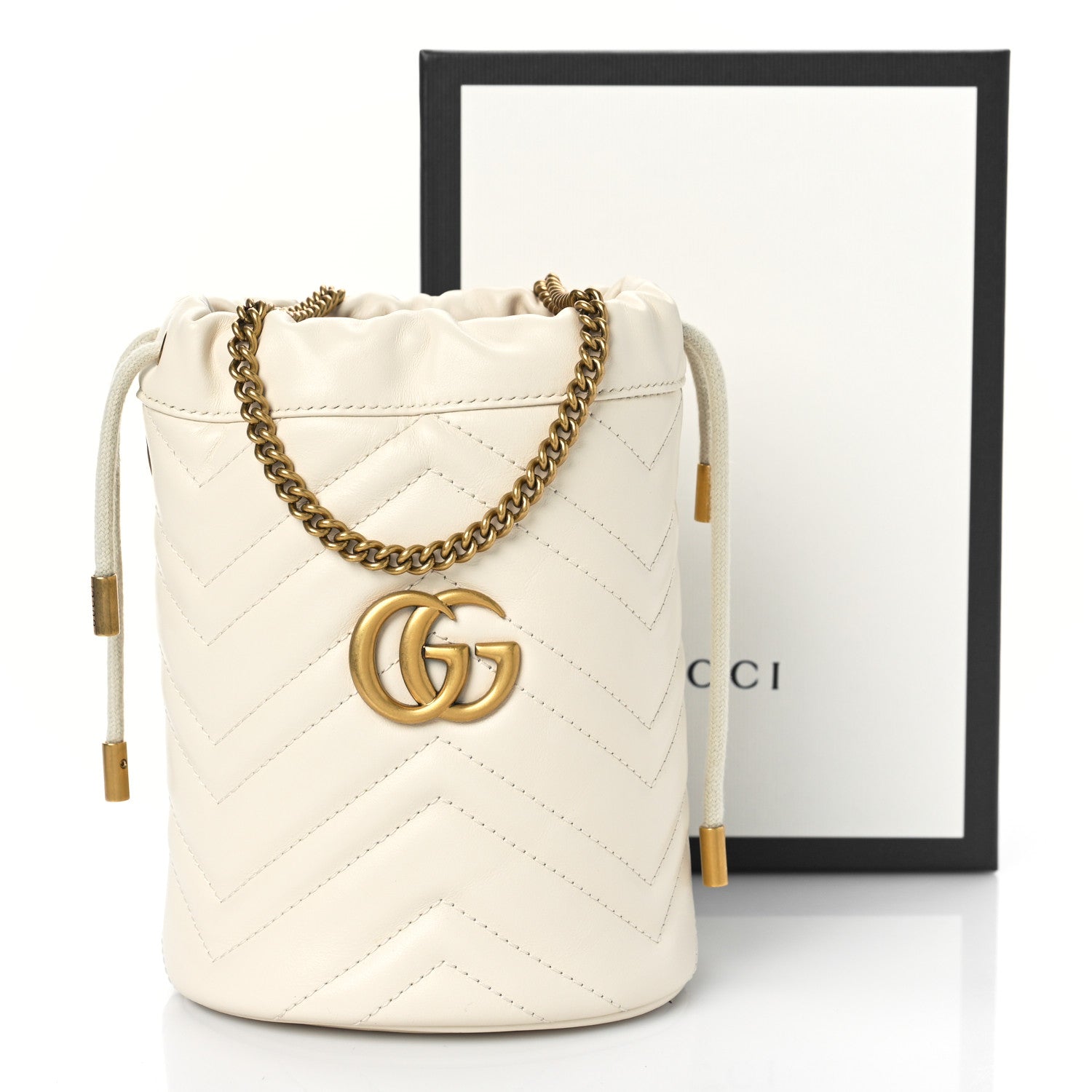 Gucci Calfskin Matelasse Mini GG Marmont 2.0 Bucket Bag White 9 of 9