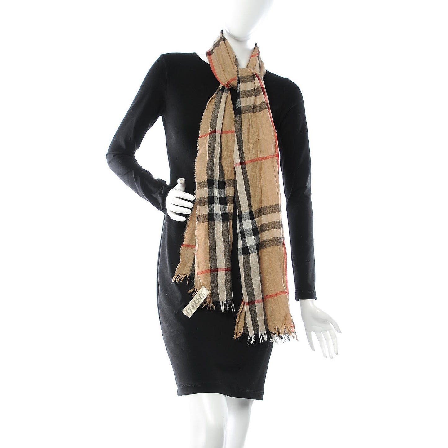 Merino Wool Cashmere Giant Check Lightweight Scarf Camel