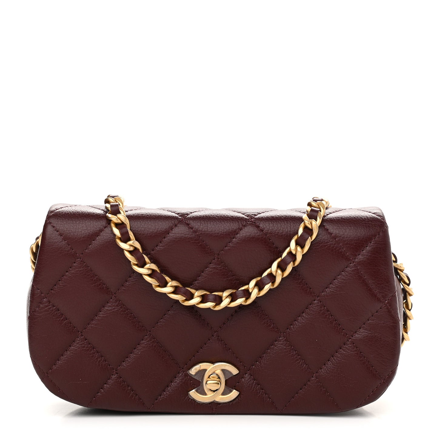 Calfskin Quilted Coco Mail Clutch With Chain Burgundy