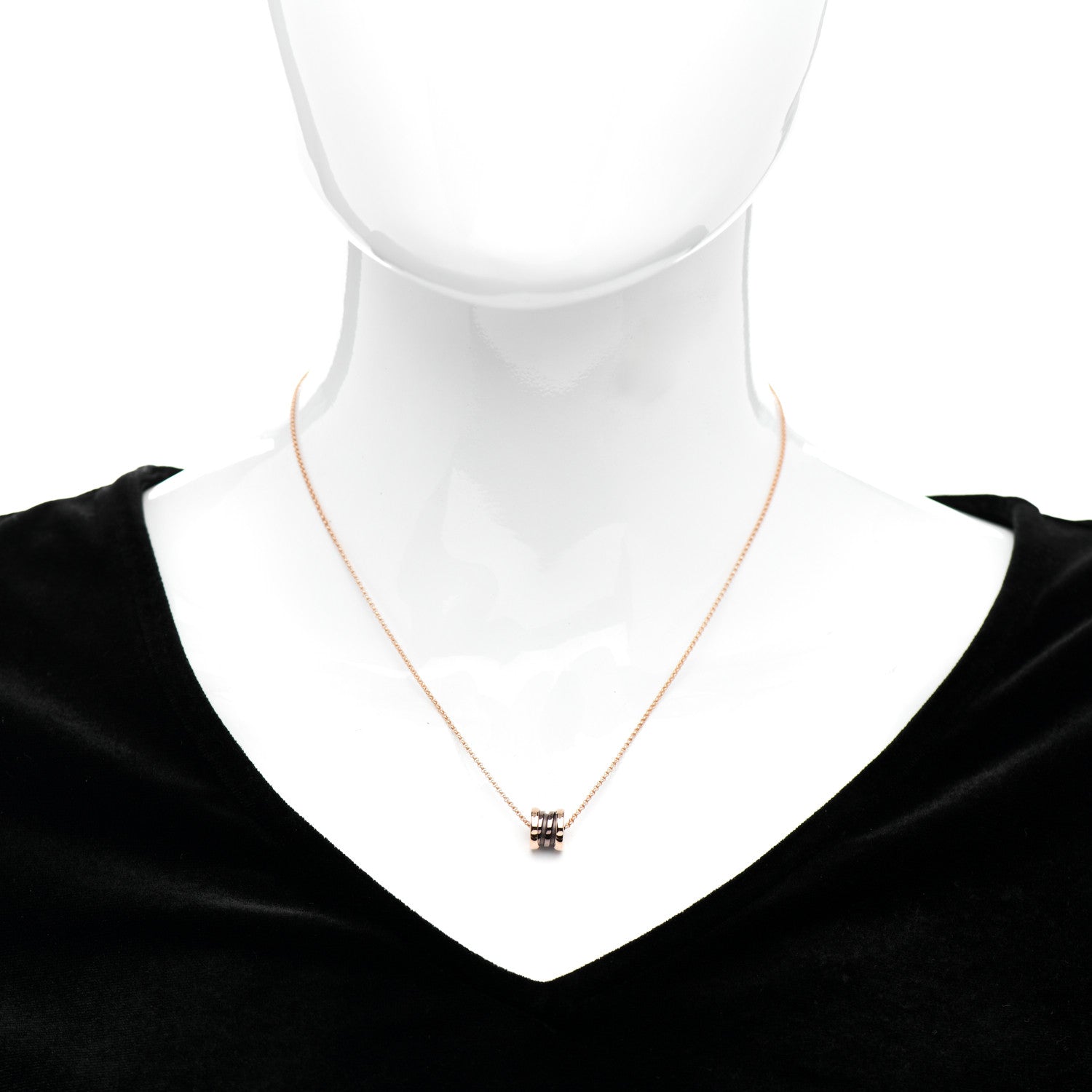 Bulgari 18K Rose Gold Cermet Small B.Zero1 Pendant Necklace 2 of 5