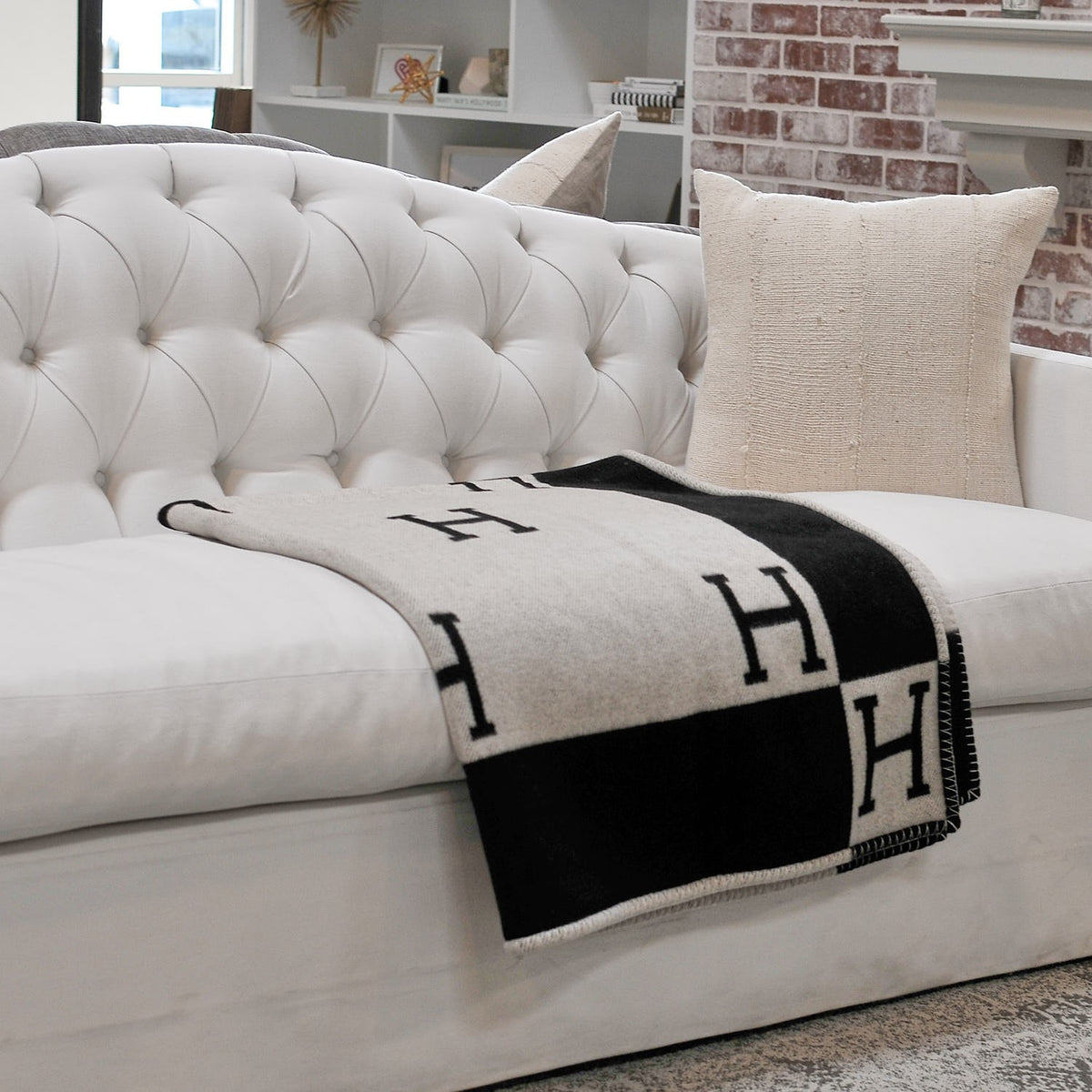 Wool Cashmere Avalon Blanket Ecru Gris Fonce