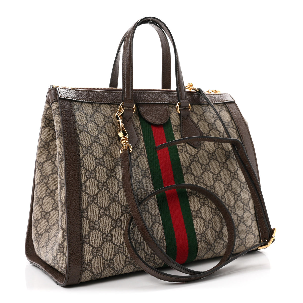 GG Supreme Monogram Web Medium Ophidia Tote Bag Brown