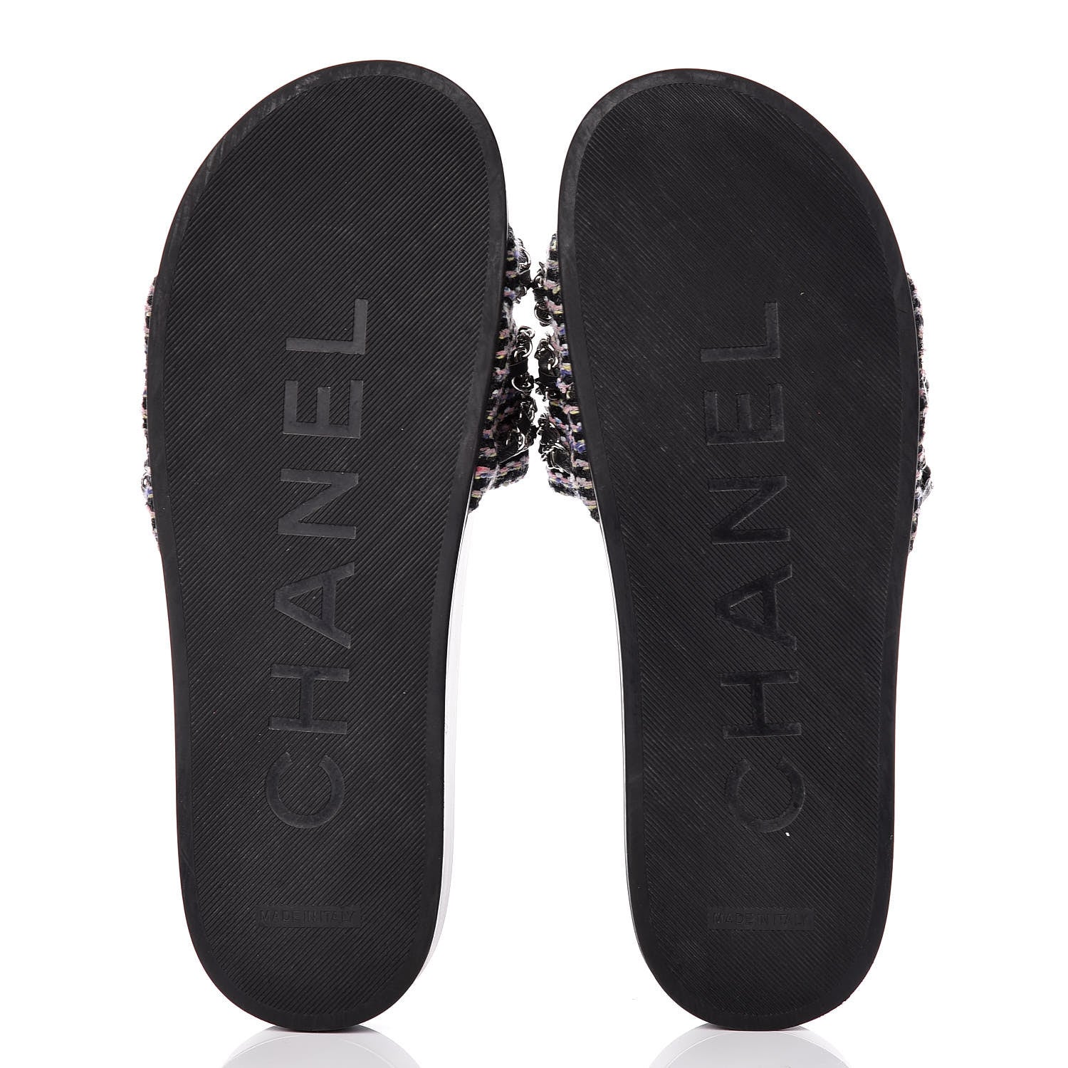 Chanel Tweed Lambskin Chain Flat Sandals 41 Black Multicolor 5 of 9