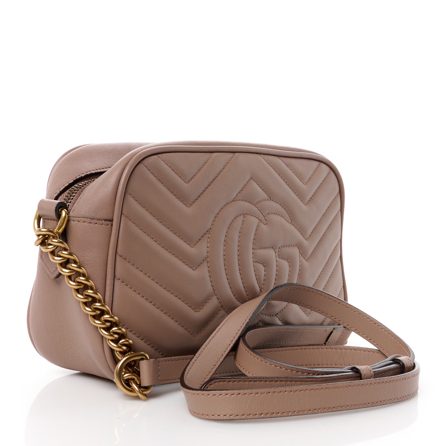 Gucci Calfskin Matelasse Small GG Marmont Chain Shoulder Bag Taupe 3 of 11