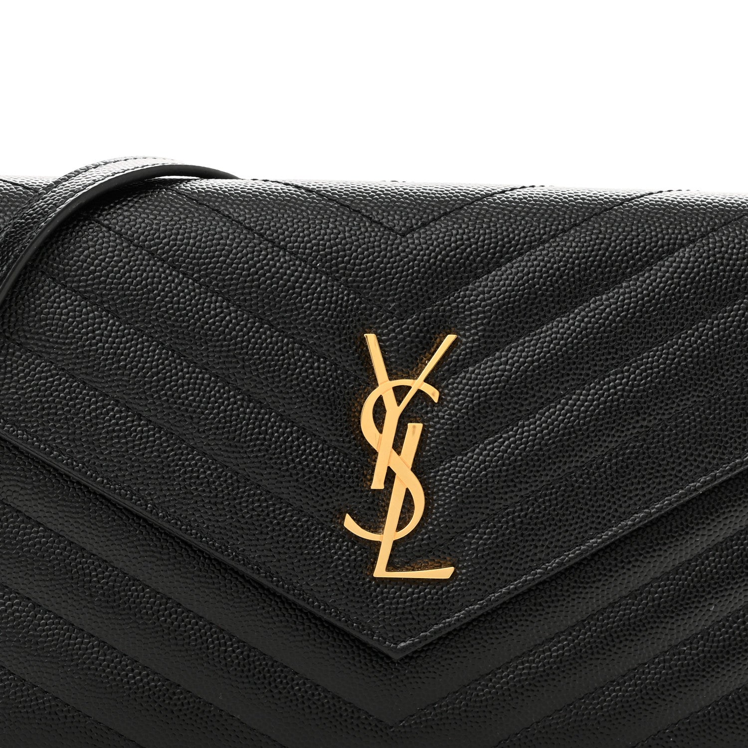 Saint Laurent Grain De Poudre Matelasse Chevron Monogram Envelope Chain Wallet Black 8 of 10