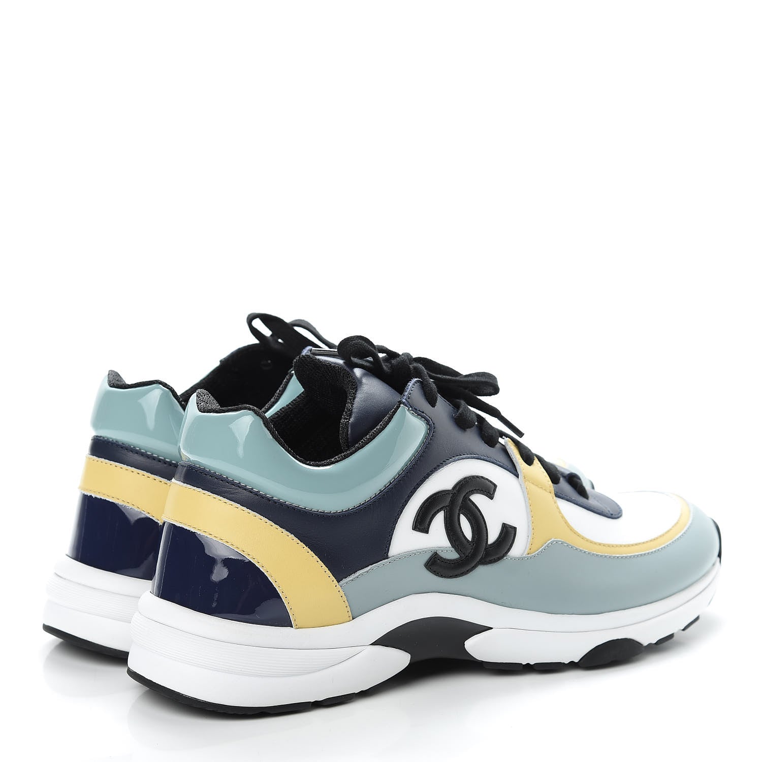 Chanel Calfskin Patent CC Sneakers 41 White Blue Yellow 4 of 14
