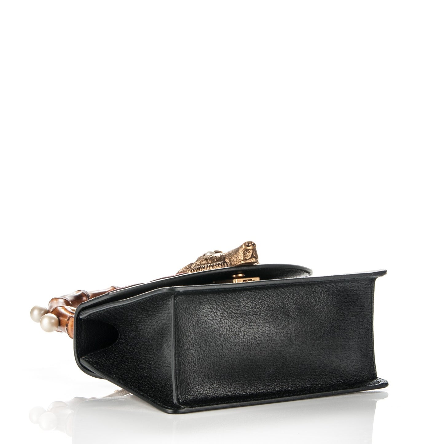 GG Supreme Monogram Goatskin Pearl Mini Fox Broche Bamboo Top Handle Bag Beige Ebony Black Hibiscus Red Mystic White