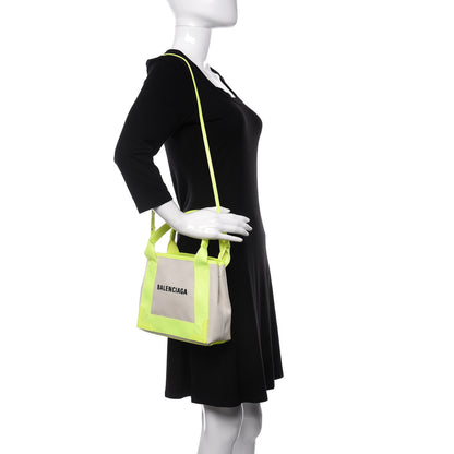 Balenciaga Cotton Canvas Satin Calfskin Navy Cabas XS Natural Fluo Yellow 2 of 9