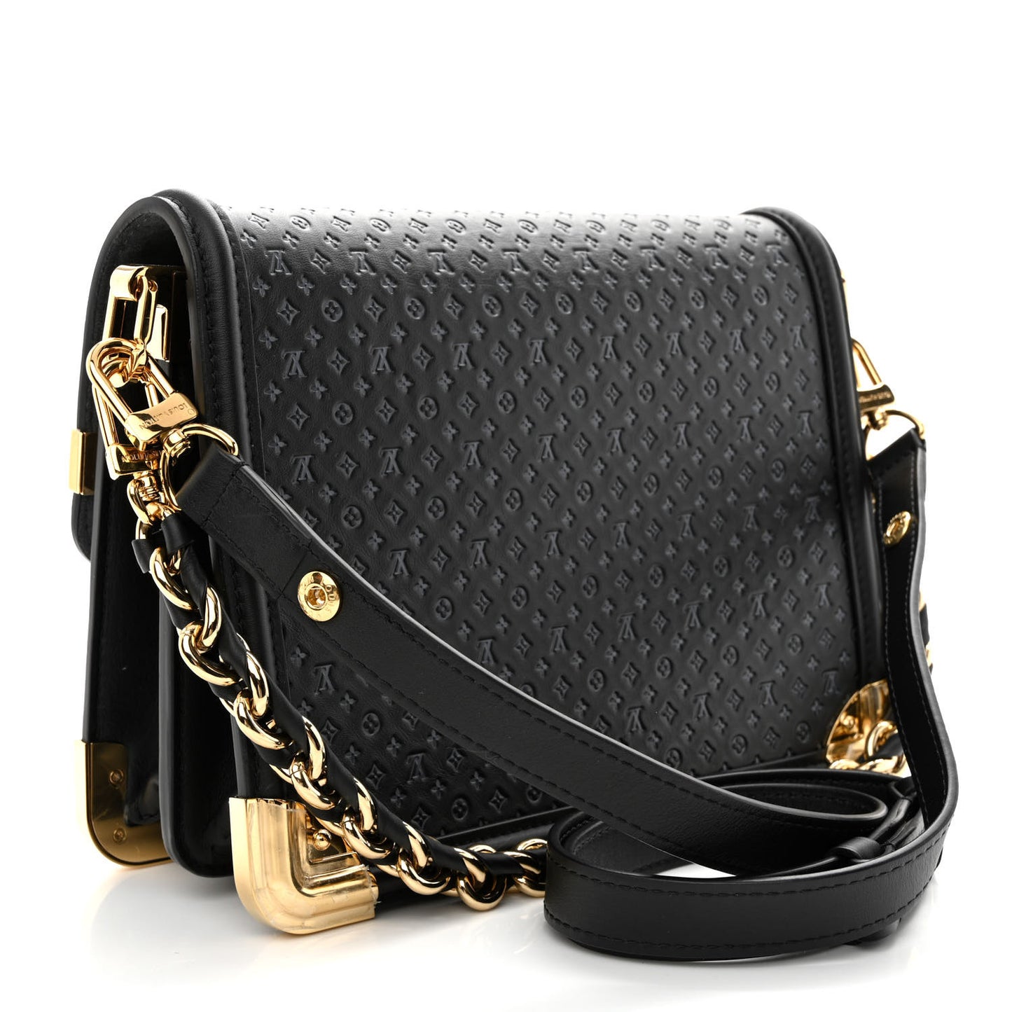 Calfskin Nanogram Embossed Dauphine MM Black