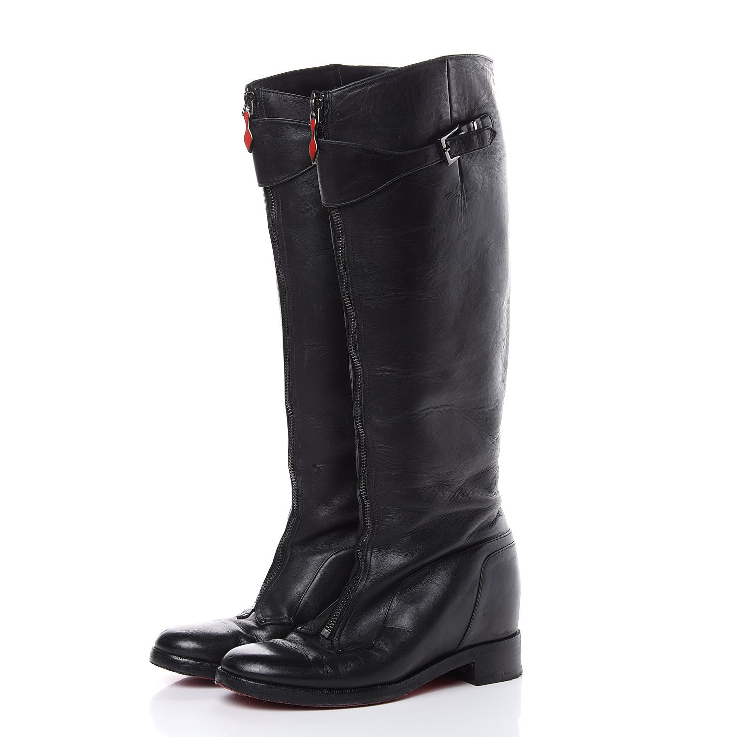 Christian Louboutin Matte Calfskin Foresta Knee High Wedge Boots 37.5 Black 3 of 16