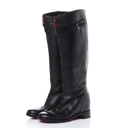 Christian Louboutin Matte Calfskin Foresta Knee High Wedge Boots 37.5 Black 3 of 16