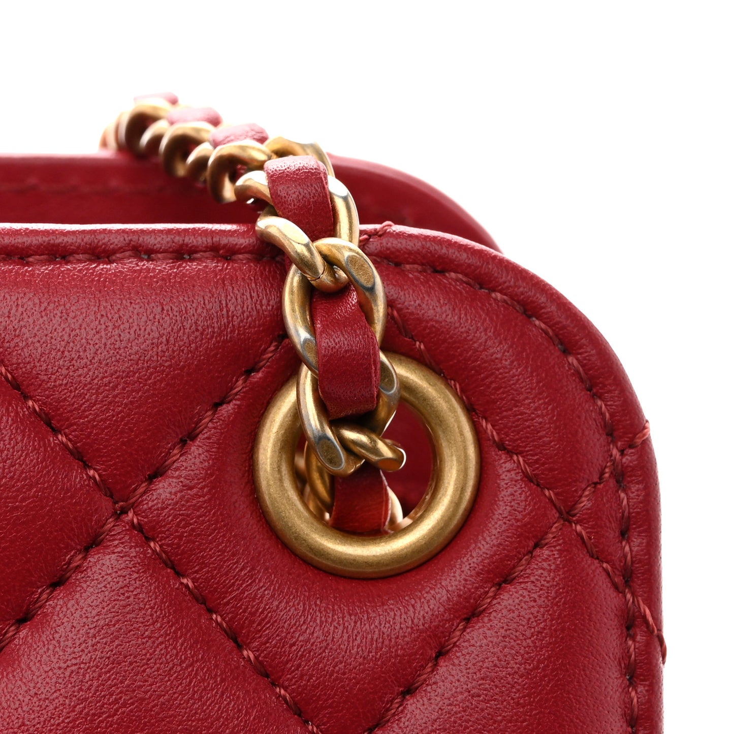 Calfskin Quilted CC Chain Accordion Tote Red